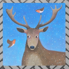 Global Designs Ceramic Wall Tile, 20x20cm, UV Printed Art Plaque Deer of Friendship by Alisa Black
