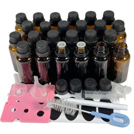 PIPIBA 24Pack 1oz (30ml) Essential Oil Dropper Glass Bottle. Refillable Sample Bottles Vials With Orifice Reducer Dropper And Cap For Perfume And Aromatherapy Oils (Amber)