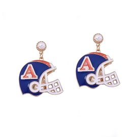 Football Earrings Dangling Sparkle Pearl Football Helmet Dangle Drop Earrings for Women Hypoallergenic Gameday Sports Team Dangly Earrings Statement Jewelry Game Day Outfits for Football Fans - Blue