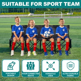 1MORE Soccer Bench - Portable Folding Team Bench, 4 Seats Foldable Sideline Benches, Soccer Chair with Bag & Backrest, Adult Team Chair for Football Camp Sport Events Outdoor Seating.Black