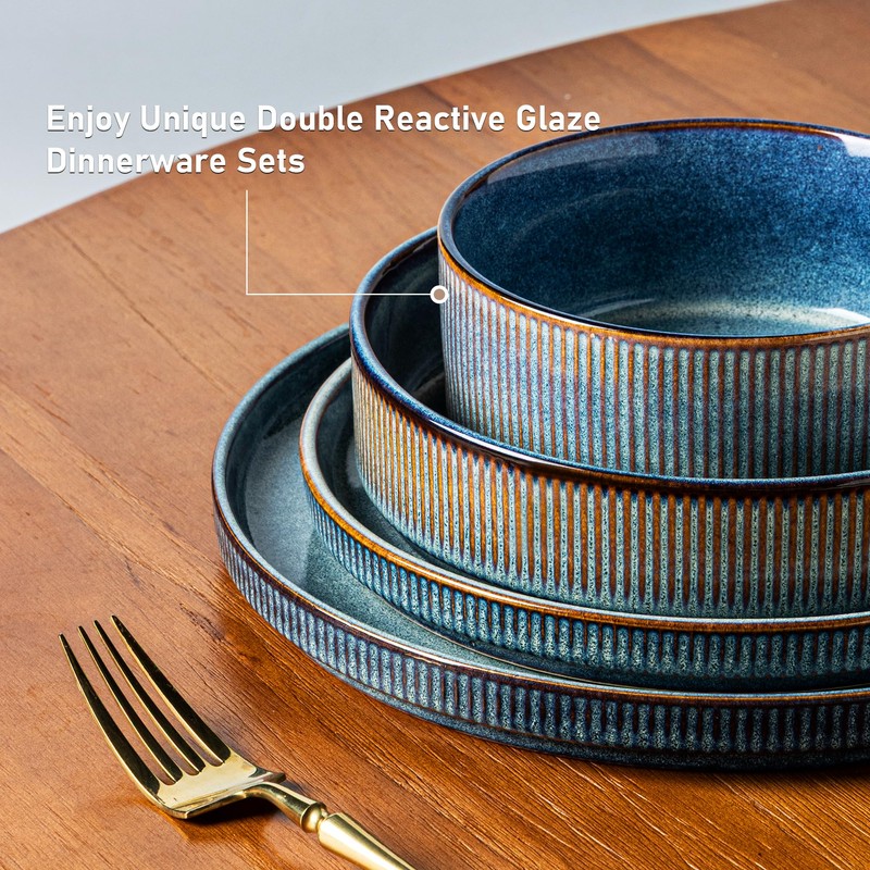 GBHOME Stoneware Dinnerware Sets for 6,Round Reactive Glaze Ceramic Plates