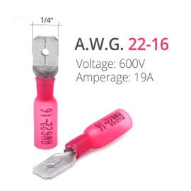 Wirefy Red Heat Shrink Connectors Flat Connector Insulated - Cable Lugs Male Flat Connector Assortment - Crimp Connector Car - 0.5-1.5 mm² - Pack of 150