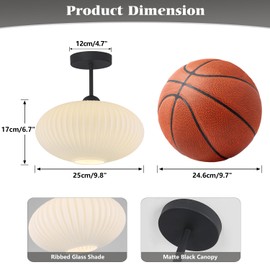 Flyrose Large Milk Glass Ceiling Light Mid Century Modern Semi Flush Mount Ceiling Light Fixture Farmhouse Black Ceiling Lights for Closet Hallway Bathroom