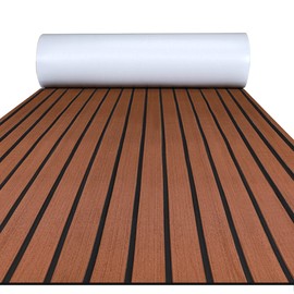 FOCEAN Boat Flooring EVA Foam Boat Decking Faux Teak Marine Flooring Marine Mat Sheet for Motorboat RV Yacht Kayak Surfboard, 94.5''x 35.4'', Dark Brown with Black Lines