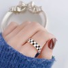Checkerboard Bands Statement Finger Ring 14K Gold Black White Titanium