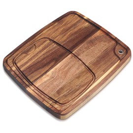 Uiifan Steak Plates with Juice Channel Wooden Steak Board Set Steak Plates Acacia Wood Cutting Board Wood Serving Board for Home Serving Eating Meat Dishes Snack Dessert, 13 x 11 x 0.6 Inch
