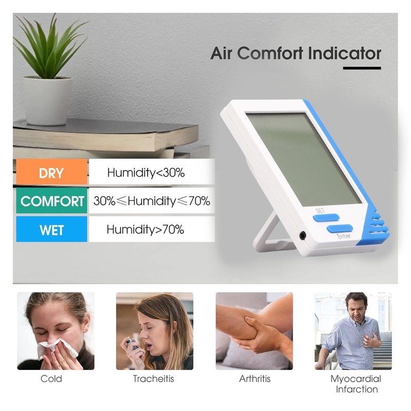 Indoor Outdoor Thermometer Hygrometer Digital Display Temp Humidity Monitor with