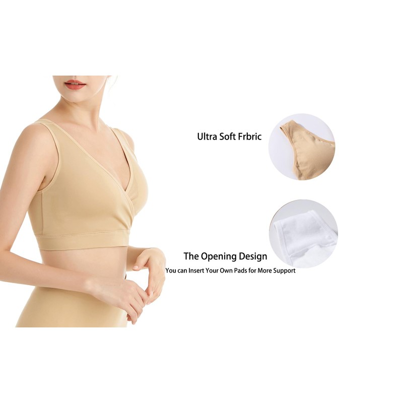 Lemef Pregnancy/Nursing/Sleep Bra, Seamless, Without Underwire, Pack of 3