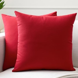 Encasa XO Throw Pillow Covers 18x18 in Set of 2 Deep Red | No Inserts | Cotton Pillow Covers for Living Room, Bed, Sofa, Couch | Decorative Cushion Covers with Improved Zippers