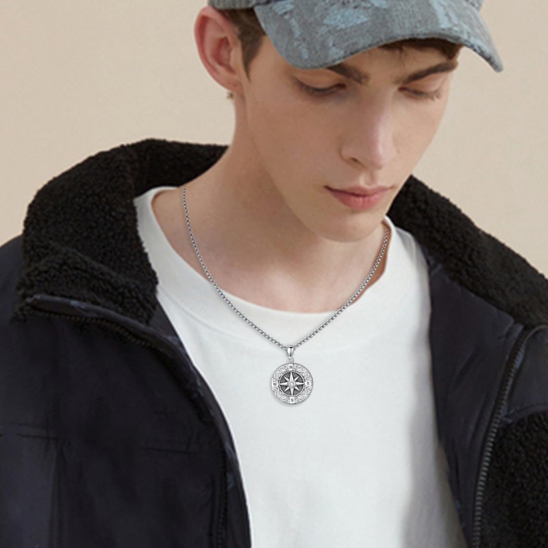 TRISHULA Compass Necklace for Men S925 Sterling Silver Celtic Knot