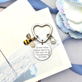 QTZXZX Teachers end of year gifts, gift teacher, keychain keyrings teacher, gift teachers Behind Every fulfilling student hides a terrific mistress, silver, L