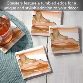 Thirstystone Desertscape 4-Pack Tumbled Tile Stone Coasters with Protective Cork Backing Manufactured in The USA