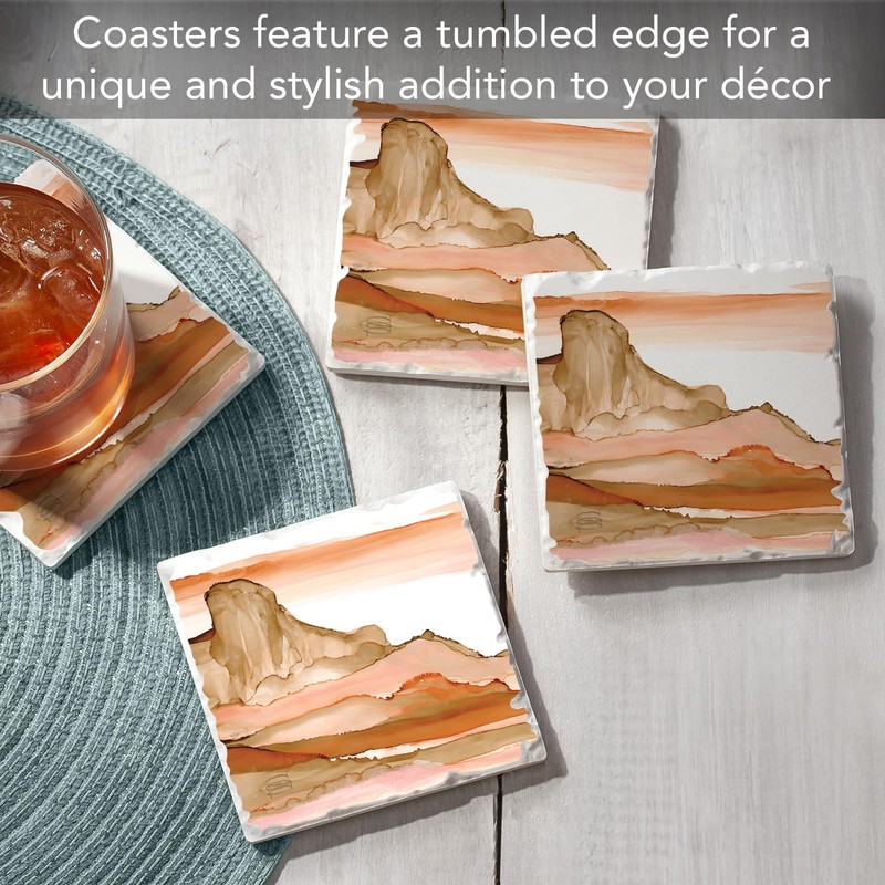 Thirstystone Desertscape 4-Pack Tumbled Tile Stone Coasters with Protective Cork