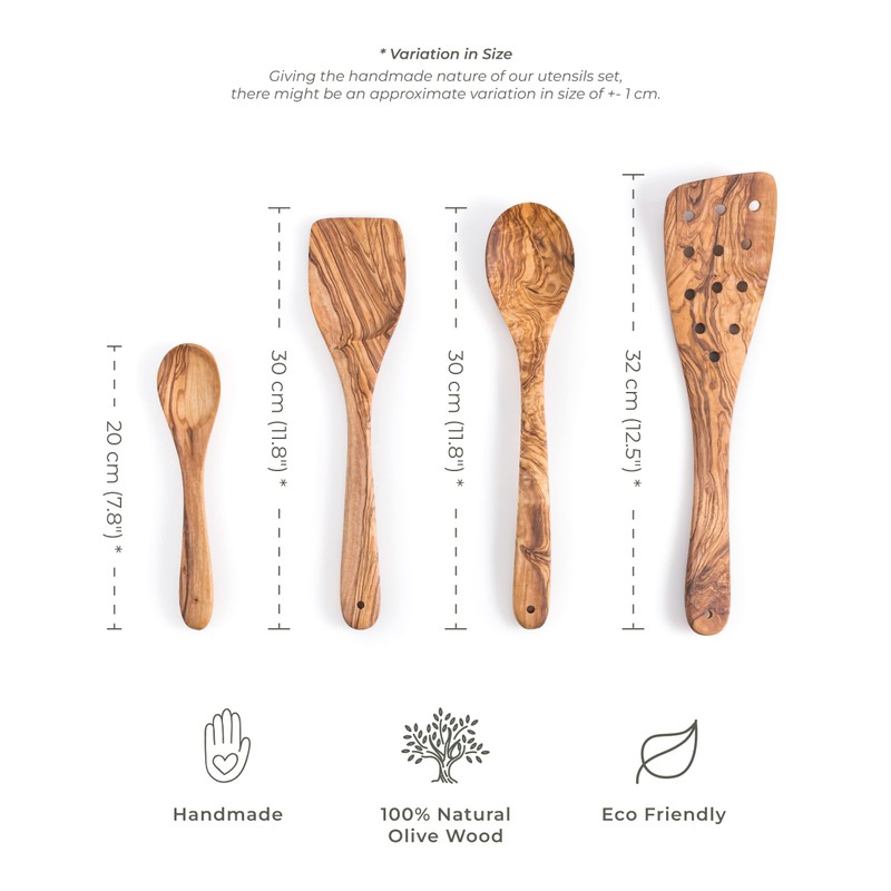 Darido Olive Wood Cooking Spoons Set of 3 with Extra