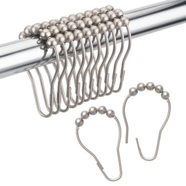 Amazer Shower Curtain Rings, Rust-Resistant Metal Shower Hooks Ring Shower Rings for Curtain Rolling Shower Curtain Hooks for Bathroom Shower Rod Shower Curtain Hangers -Set of 12-Matte Nickel