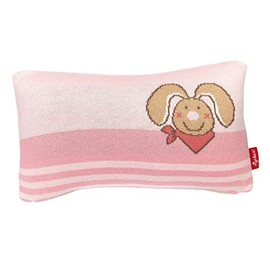 sigikid DubbiDuu Knitted Cushion Bunny Cuddly Cushion for Playing and as Decoration in the Children's Room, Cover Made of 100% Cotton with Zip, for Babies and Children, Item No. 39596, Pink, 35 x 20 x
