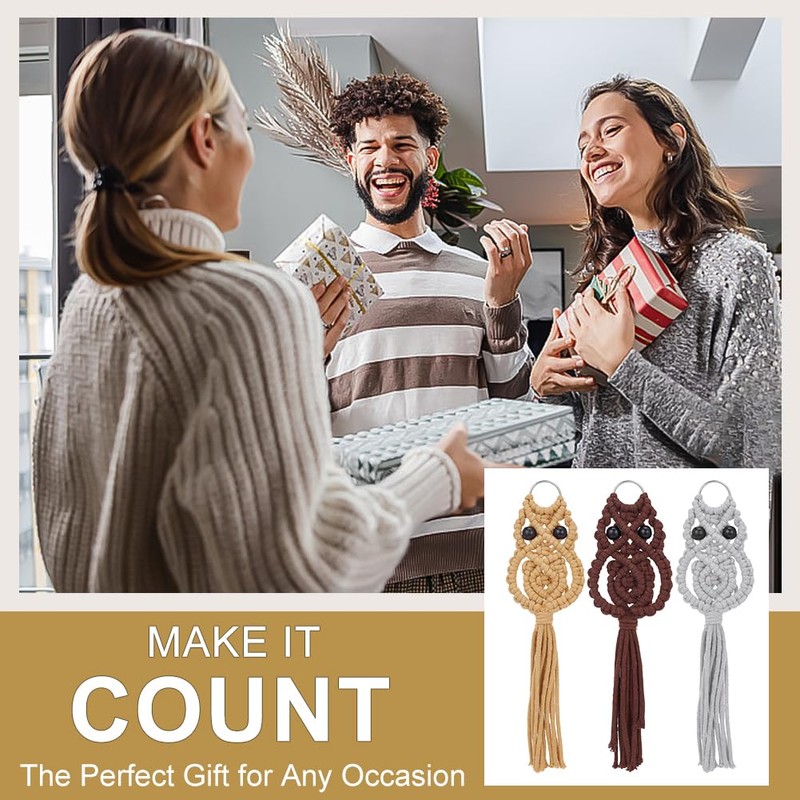 FREEBLOSS 5 Set DIY Macrame Owl Keychain Kits Owl Macrame