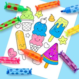 Aerzouser Pack of 24 Mini Highlighters Children, Highlighter Small, Funny Highlighters Small with Fruit Print, Children's Highlighter, Mini Highlighter, 6 Colours