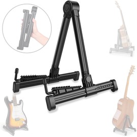 UPELLA Guitar Stand, Lightweight A-Frame Guitar Floor Stand, ABS Plastic Guitar Rack, Foldable Guitars Holder for Bass, Banjo, Cello, Mandolin, Guitar Accessories (Black)