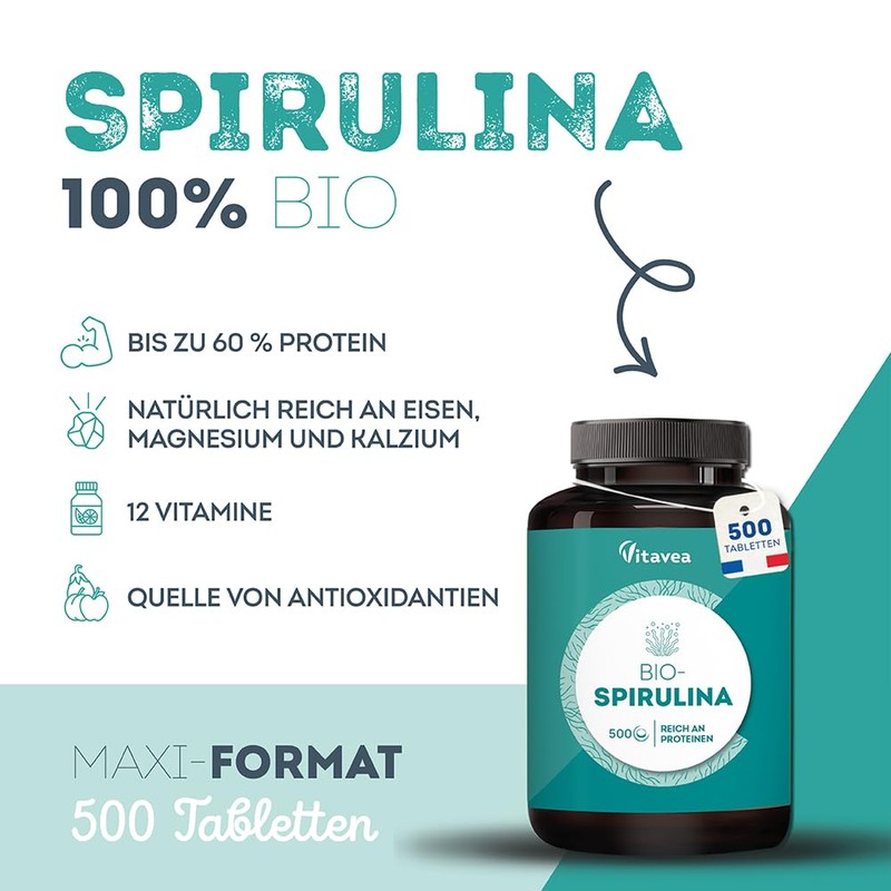 Super Spirulina Organic - 500 Spirulina Tablets of 500 mg