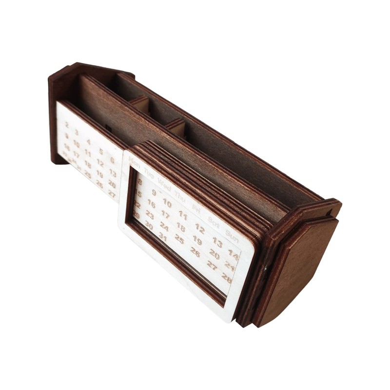 Perpetual Calendar Wooden Desk 3D Version Different Table Models Rotating