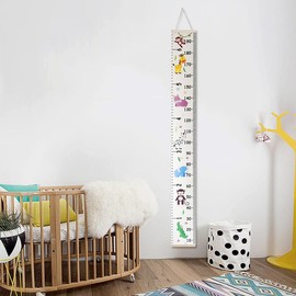 Growth Chart Kids, Nursery Height Charts Canvas Wall Ruler Removable Height Measure Chart Hanging Measuring Ruler Wall Decal with Hook for Nursery Bedroom Wall Decor - Zoo
