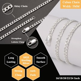Rajputana S925 Sterling Silver 5mm Thick Cuban Chain for Men Sturdy Mens Silver Gold Chain Hypoallergenic Curb Chain Necklace Jewelry for Men 26 Inch