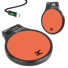 EX [3-IN-1] Portable Digital Electronic Drum Pad, with [Metronome, Speed Detection & Tap Counting] 10″ TPR Practice Pad, Orange
