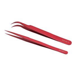 Mingzhe Aluminum Alloy High Hardness Tweezer Set Ideal for Precise Electronic Repairs Under Microscope, Curved Straight Head for PCB Soldering (Red)