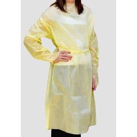 Case of 100 Yellow Disposable Isolation Gowns, One-Size-Fits-Most (L), Wrap Around with Long Waste Ties, Quick Removal Perforated Neck Back