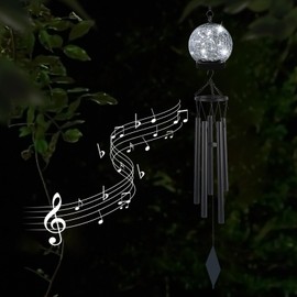 Wind Chimes Outdoor Solar Lights, 42 Inch Large Sympathy Chime 15 Cool White LEDs Crackled Glass Ball Birthday Gifts for Women Decorative Hanging in Garden, Yard, Patio, Landscape