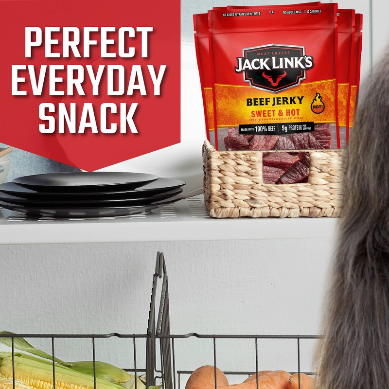 Jack Link's Beef Jerky, Sweet & Hot, Large Jerky Bags