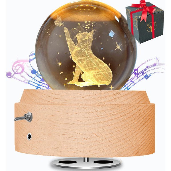 BIAOQINBO Crystal Ball Music Box, Music Box with 3D K9 Glass, Rotating Wooden Base, Night Light with Projection, Gifts for Women, Mum, Birthday Gift, Valentine's Day