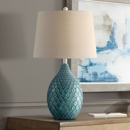 360 Lighting Kate Coastal Vase-Shaped Table Lamp 24.75" High Sea Foam Blue Green Ceramic Oatmeal Tapered Drum Shade for Living Room Bedroom Beach House Bedside Nightstand Home (Color May Vary)