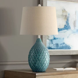360 Lighting Kate Coastal Vase-Shaped Table Lamp 24.75" High Sea Foam Blue Green Ceramic Oatmeal Tapered Drum Shade for Living Room Bedroom Beach House Bedside Nightstand Home (Color May Vary)