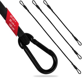 ECENCE 3 x Tensioning Straps with Carabiner Made of Stainless Steel 60 cm in Black Latex Lashing Straps Luggage Tensioner Expander Tension Rope for Bicycle Car Luggage Transport Safety