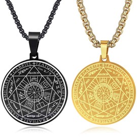 FLYUN 2PCS Seal Of The Seven Archangels Necklaces for Men, 7 Archangel Pendant in Stainless Steel, Mens Amulet Tetragrammaton Spiritual Protection Charm (A2-Black)