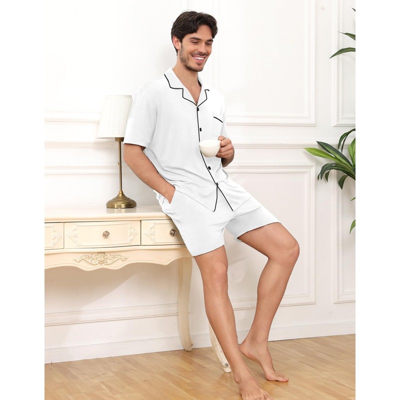 YOPUGEE Matching Pajamas for Couples Mens Summer Pjs Shorts Sets