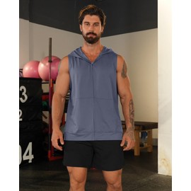 Men's Workout Hooded Tank Tops Zip Up Sleeveless Gym Shirts Bodybuilding Hoodies Muscle Cut Off T Shirt Bodybuilding Hoodies Dark Grey