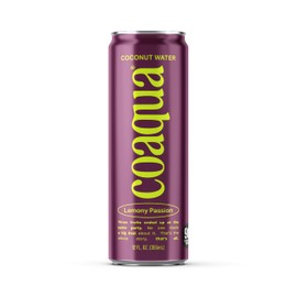 Coaqua Lemony Passion Coconut Water (12 Pack), Naturally Sweet Electrolyte Drink with Passion Fruit & Lemon Juice – Supports Immunity, Digestion & Hydration – Zero Fat, Gluten-Free – 12 fl oz Cans