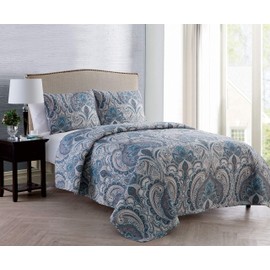 VCNY Home Lawrence Collection Quilt Set - Ultra-Soft Reversible Coverlet Bedding - Lightweight, Cool, and Breathable Bedspread, Machine Washable, King, Blue