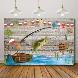 Rcoaror Gone Fishing Birthday Backdrop Wood O Fish Ally Baby Shower Background for The Big One 1st Birthday Fish Theme Supplies Go Fishing Party Decorations Kids Fisherman Favors 71X47inch