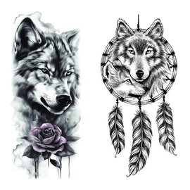 2 Blätter Temporäres Wolf Tattoo Wolf Traumfänger Tattoo Rose Tattoo Arm Tattoo XQB079 707