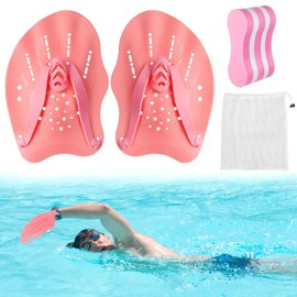 Pull Buoy & Hand Paddles Set - Rosa Schwimmtrainingshilfe für Erwachsene & Junioren - Oberkörper Kraft & Technik Verbesserung - Swim Float & Stroke Correction Equipment