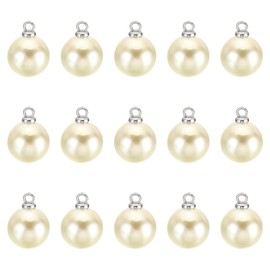 PATIKIL 10mm Imitación Perla Colgantes Gotas, 150 Paquete Redondo Imitación Perla Cuentas para Pendientes Collar Joyería Fabricación, Plata Beige