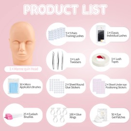 Eyelash Extension Kit with Mannequin Head Practice Lashes Exercise Set Lash Extensions Supplies Profesional DIY Eye Lash extension Kit Binngers Training Lash Tweezers Set Individual Lashes Kit