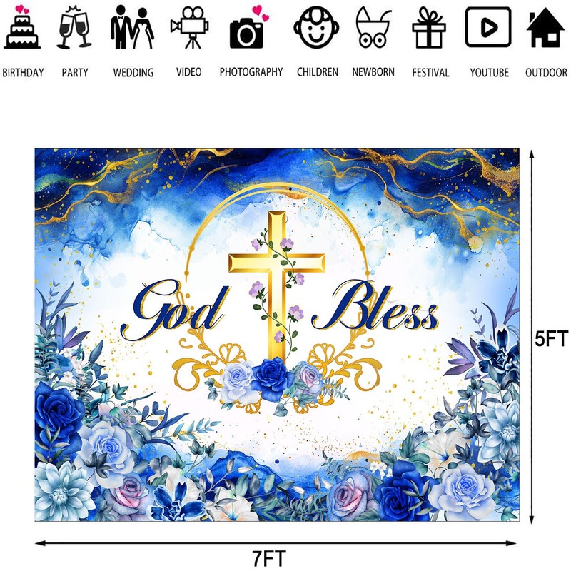 HANSHUAI God Bless Backdrop First Holy Communion Baptism Photography Background