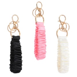 Quilax 3 Pcs Scrunchie Keychain Wristlet, Removable Wristlet Keychain with Lobster clasp, Scrunchie Lanyard for Multifunctional Key Ring Women(Black, Apricot,Cherry Blossom Pink)