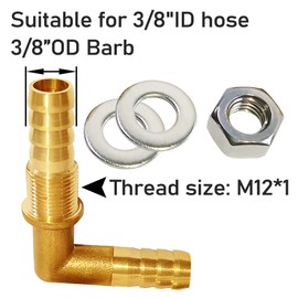 Uenede 2PCS Solid Brass 90°Elbow Barb Bulkhead Fitting 3/8”OD Barb Bulkhead Coupling Tank Connector Hose Pipe Barb Fitting for Water/Oil/Gas