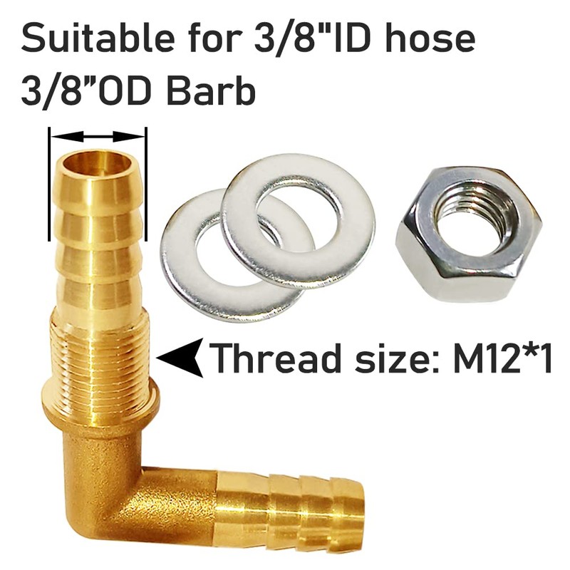 Uenede 2PCS Solid Brass 90°Elbow Barb Bulkhead Fitting 3/8”OD Barb